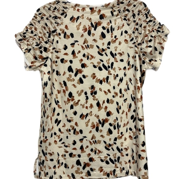 Xieerduo Cream Black and Brown Short Sleeve Rouche Sleeve Blouse Top NWT - Picture 3 of 5